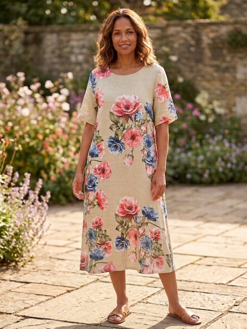 New Collection Floral Linen-Blend Midi Dress - #266